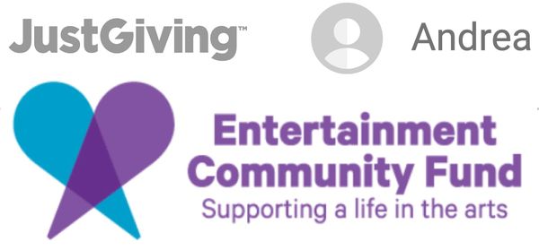 Logo of JustGiving and Entertainment Community Fund supporting the arts.
