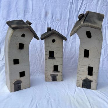 three ceramic houses