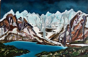 painting of mountains and glaciers