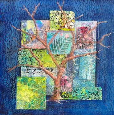 mixed media abstract of tree and foliage