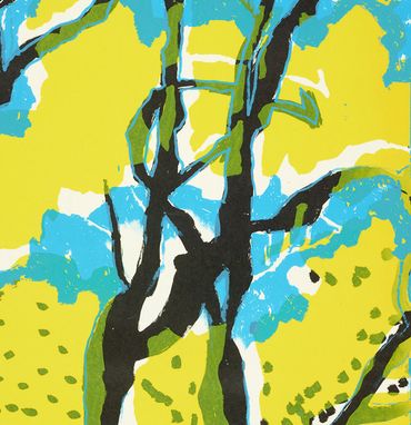 close up of abstract print in yellow and blue