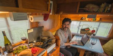 Freedom in a Can - our tiny gourmet kitchen.