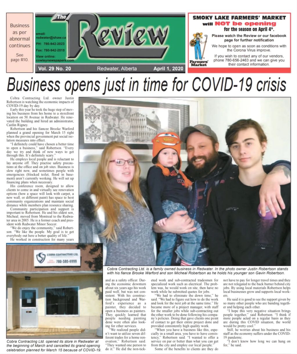 The Review Newspaper Article; Cobra Contracting, Covid-19