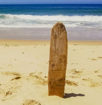 An old wood surfboard