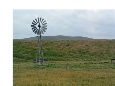 Windmill in meadow.