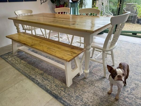 Scaffold board and resin reclaimed timber dining table
