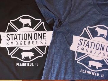 Various apparel with Station One Smokehouse logo.
