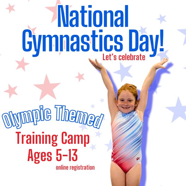 Young gymnast celebrates National Gymnastics Day with Olympic-themed training camp.