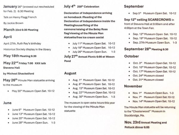 Community events and museum schedule from January to November.