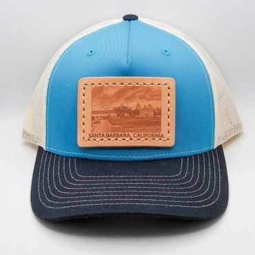 Santa Barbara Old Mission lesther patch trucker hat