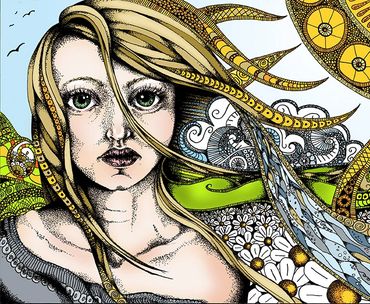 Character portrait – “Margo”
Pen and Ink Drawing with Digital Color
After Wonderland, written and il