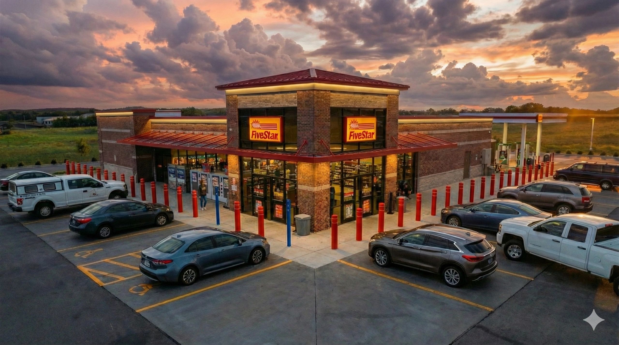 Five Star convenience store at sunset.