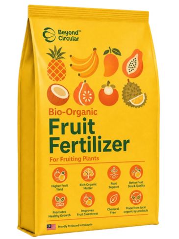 Yellow bag of bio-organic fruit fertilizer for fruiting plants.