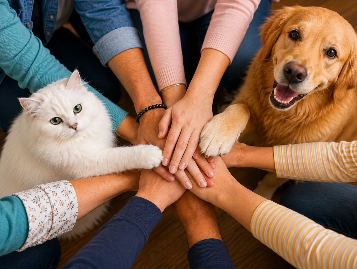 Golden Retriever, fluffy cat & pet parents representing the trusted, compassionate in-home pet care provided by Elite Pet Service in Port Orange, Florida.
