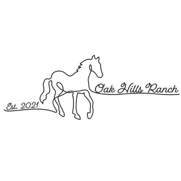 Minimalist line art of a horse with Oak Hills Ranch text and established date.