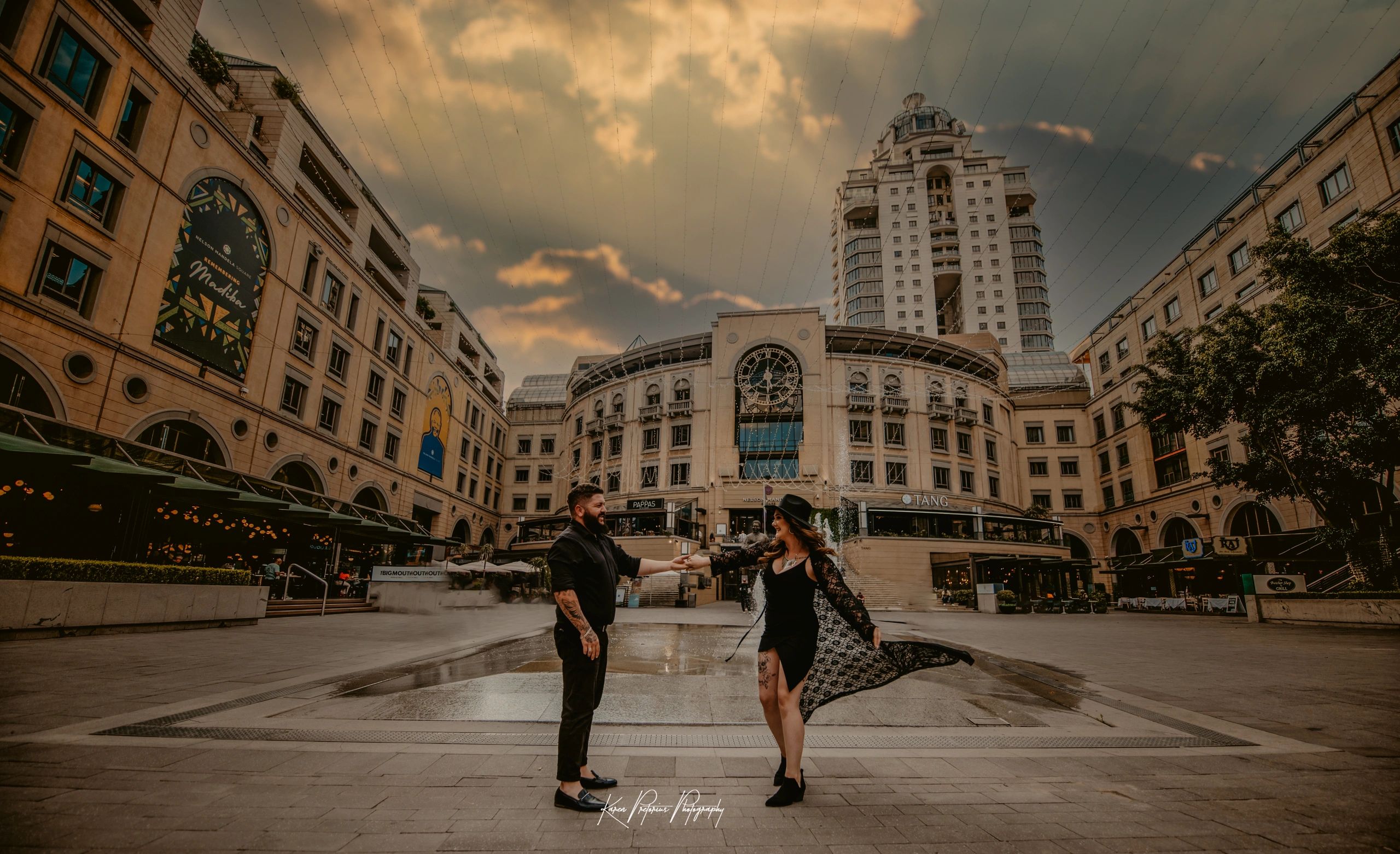 Couple dressed in black for engagement photoshoot in Sandton
