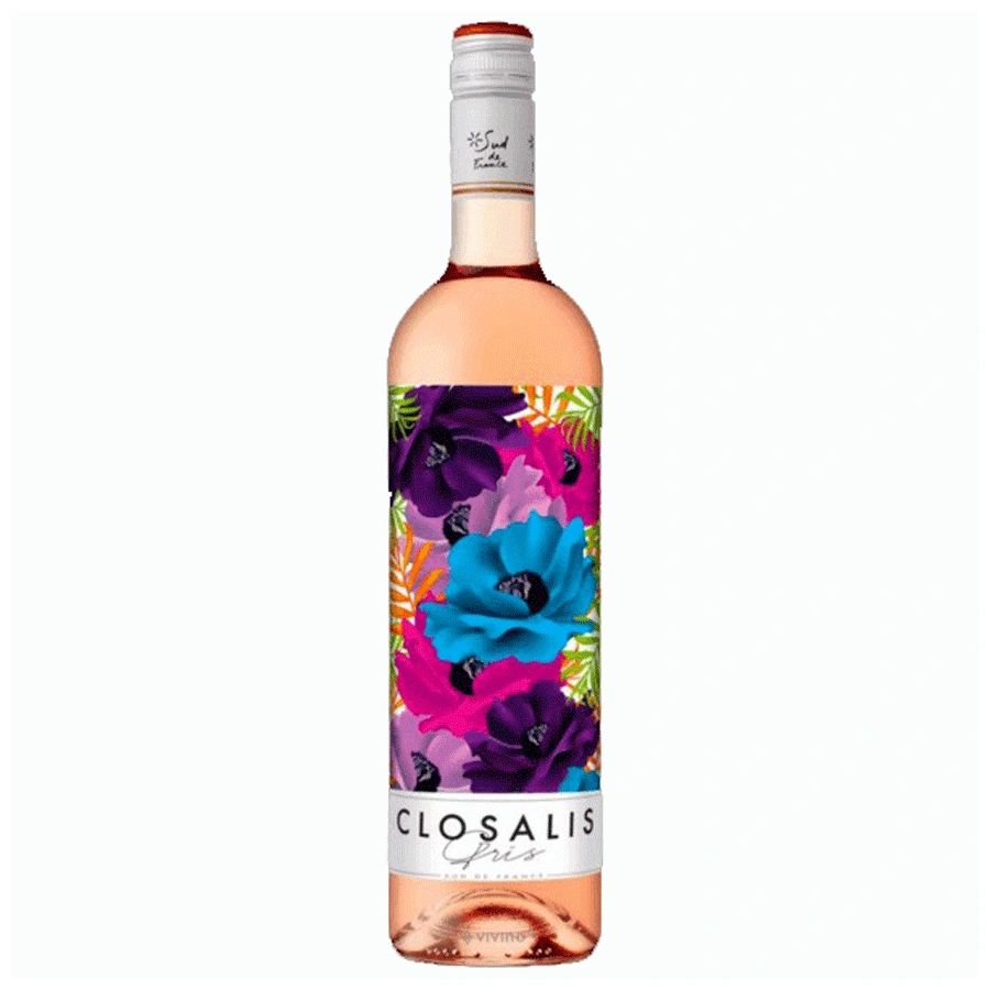 Bottle of Closalis Rosé wine with vibrant floral label design.