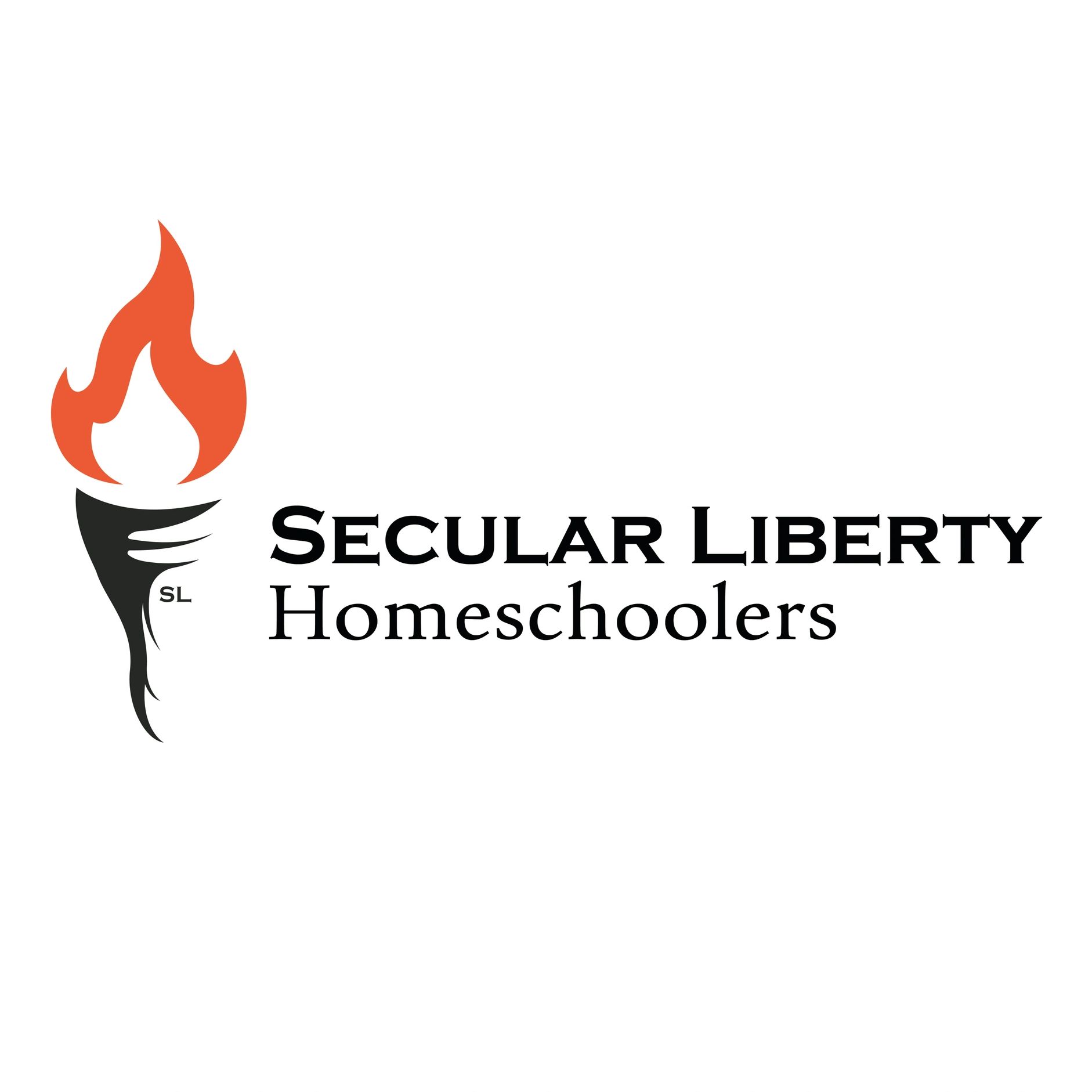 Logo featuring a torch with a flame and the text 'Secular Liberty Homeschoolers'.