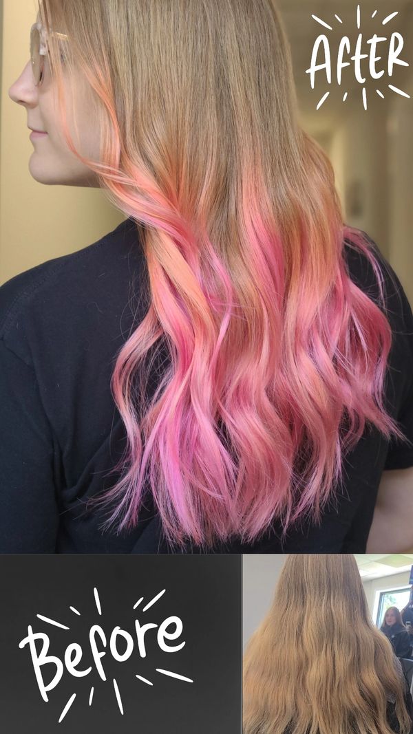 vivid balayage hair color before and after photo