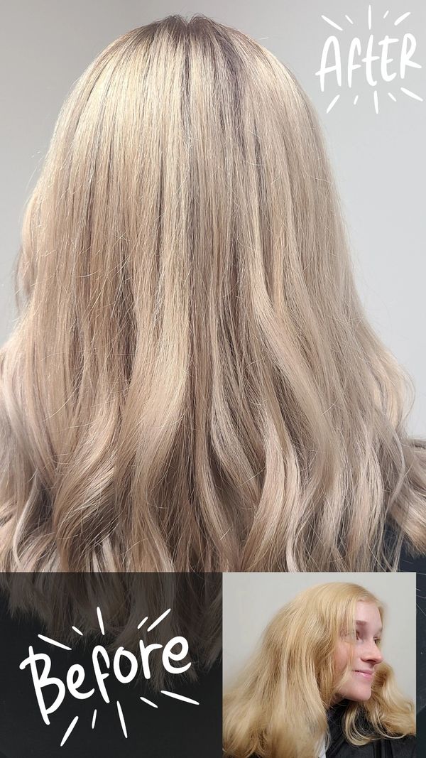 before and after photos of color correction of home hair color