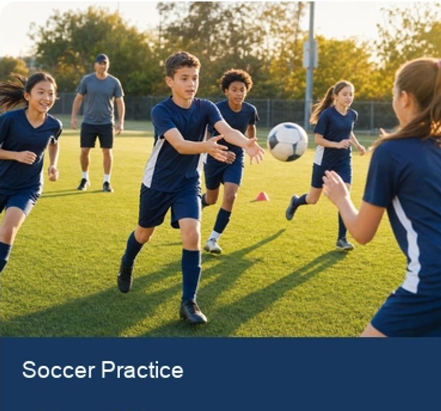 Young soccer players practicing with their families nearby