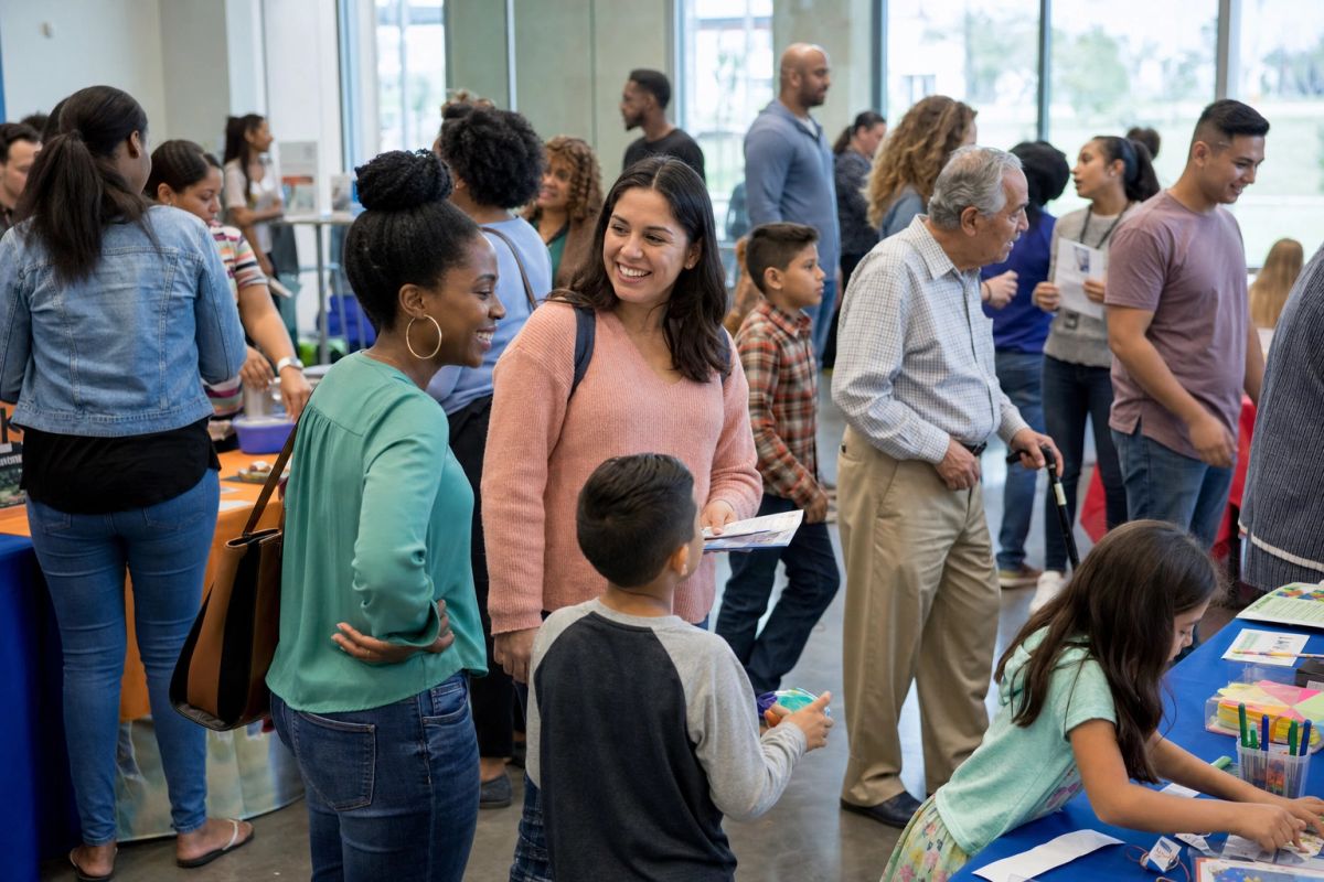 People connecting at an inclusive community gathering