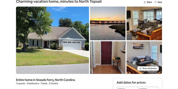 Cozy vacation home with spacious interior and scenic views near North Topsail.
