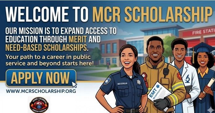 Illustration inviting applications for MCR Scholarship in public service fields.