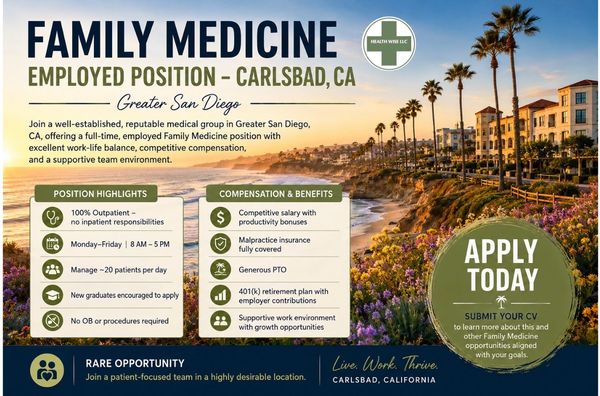 Job ad for family medicine position in Carlsbad, CA.