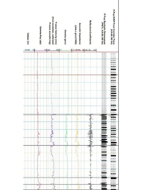 Well-log tracks with a synthetic seismogram and VSP corridor stack