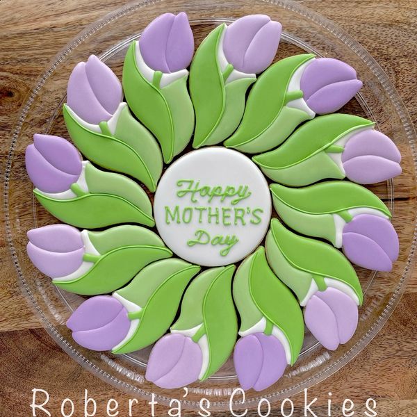 Mother's Day decorated Tulip cookie platter