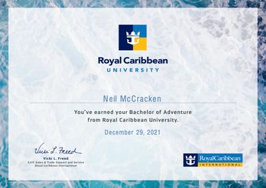Royal Caribbean Cruises certificate