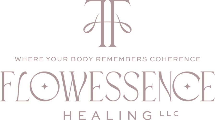 Logo for Flowessence Healing LLC with tagline and symbol.