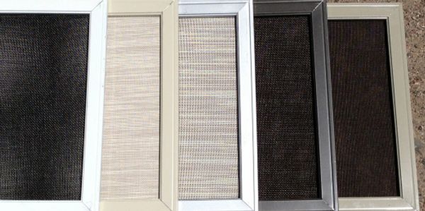 Different types of screen. Fiber glass mesh, Solar Screen, Pet Screen