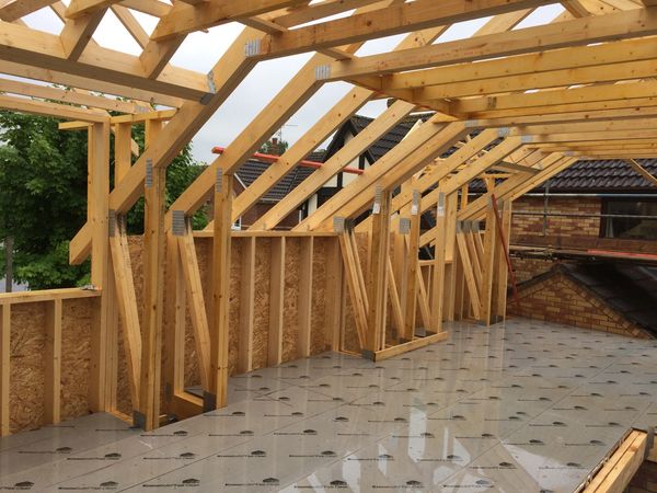 prefabricated attic trussed rafters on garage conversion to create first floor accommodation