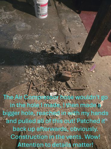 Debris and construction work in a vent that I cleaned out.