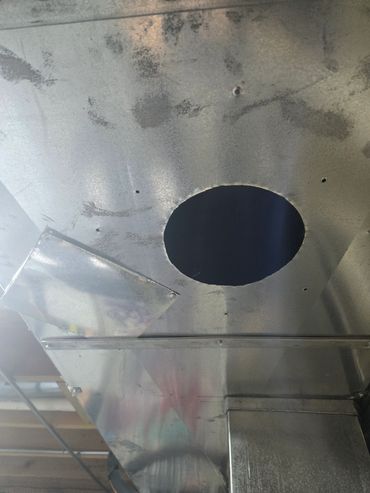 We make a 5" hole give or take, to clean all the dust out of your vents. 