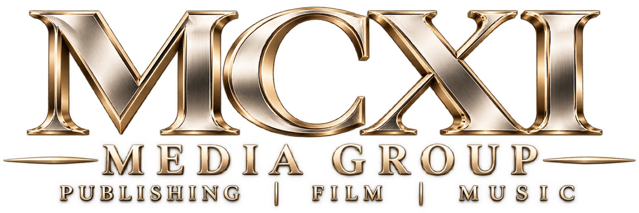 Gold metallic MCXI Media Group logo.