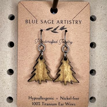 Wood stain pine tree earrings