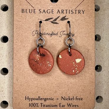 Terracotta color circle hanging clay earrings
