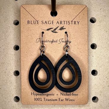 Black teardrop shape cutout earrings