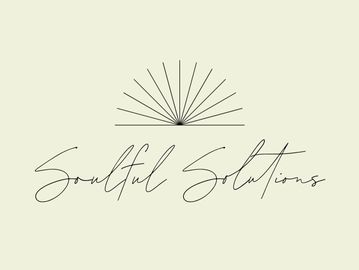 Elegant logo with sun rays and cursive 'Soulful Solutions' text.
