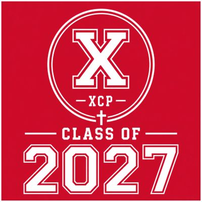 Red graphic for Class of 2027 with a large white X and cross.