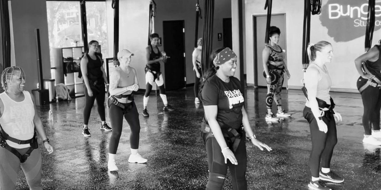 Bungee Fitness Group Class. Low impact, high intensity workouts. Bungee Workout. Bungee Exercise.