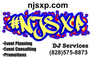 Business card for NJS XP offering event planning and DJ services.