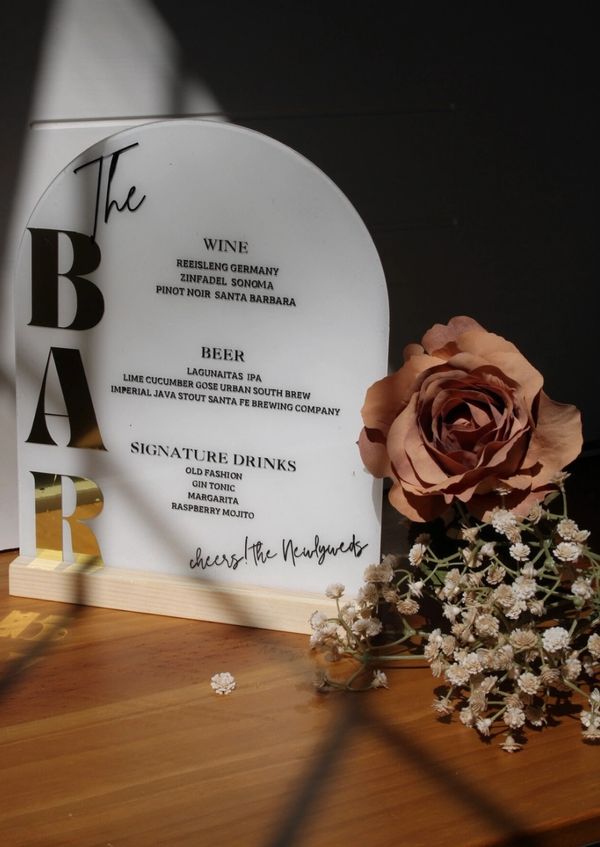 A bar menu sign for weddings. 