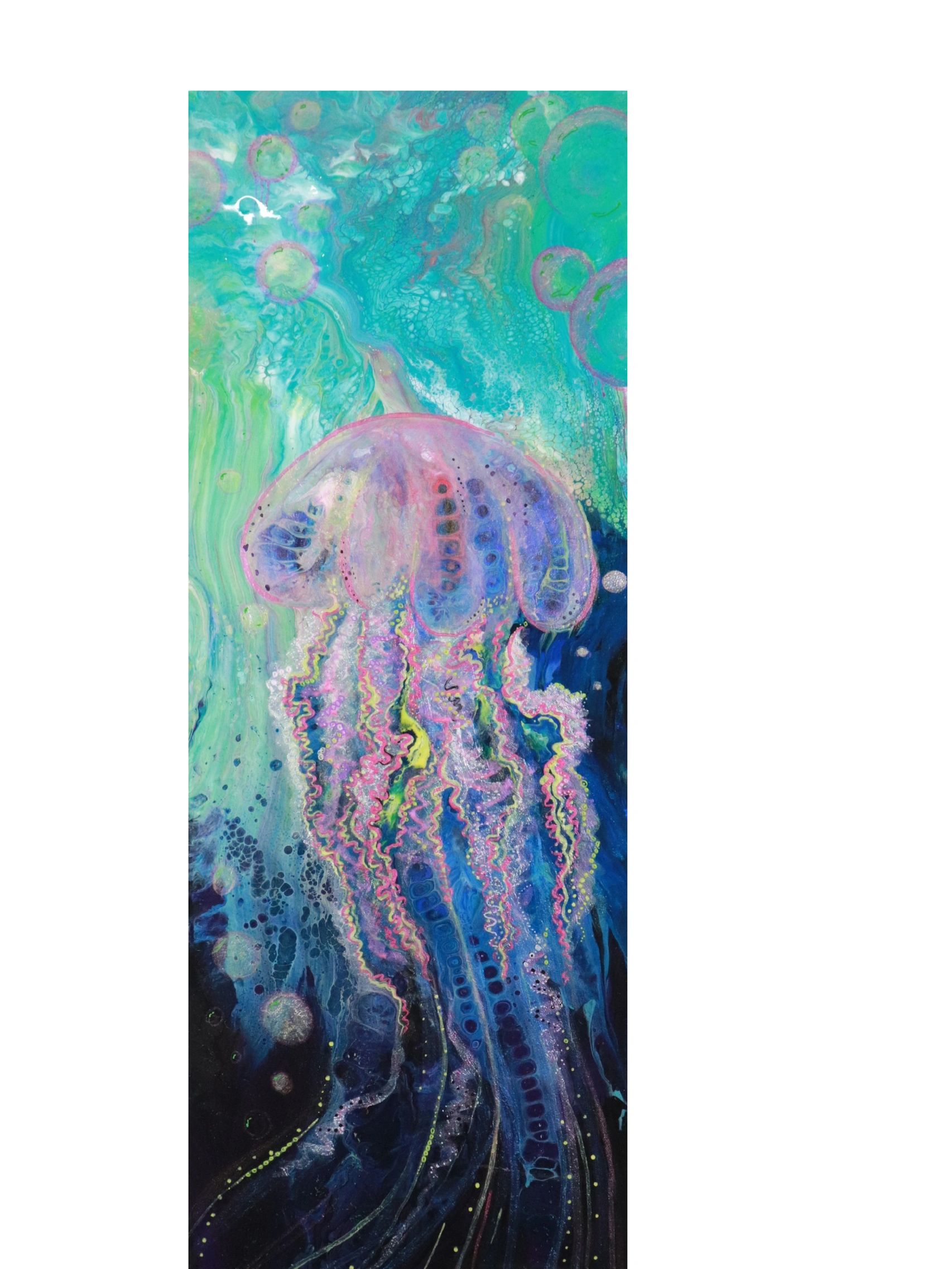 15 3/4X47 1/4 acrylic and mica powders on canvas with resin top coat