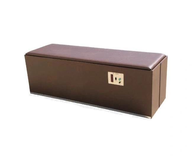 Brown electronic massage bed with control panel.