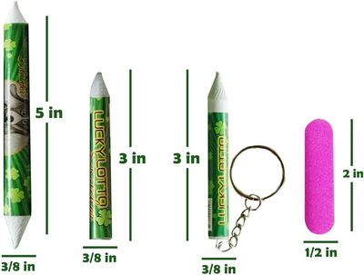 Lucky Lotto Scratcher® shown in multiple sizes and styles, including single-tip, double-ended and ke