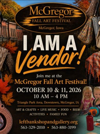 Announcement for McGregor Fall Art Festival vendor participation in 2026.